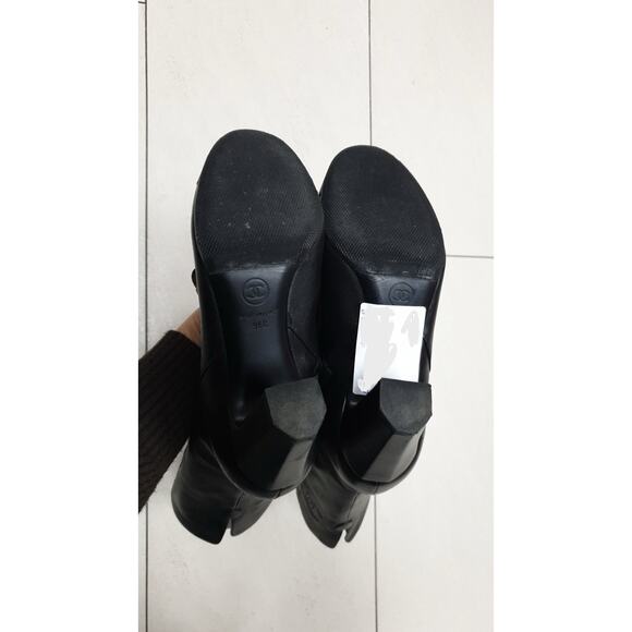 CHANEL Black Lambskin  Iconic Style Mid-Boots Sz.36 - Picture 4 of 8